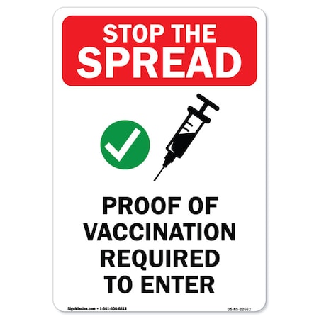 Public Safety Sign, Stop The Spread Proof Of Vaccination Required To Enter, 24in X 36in Decal